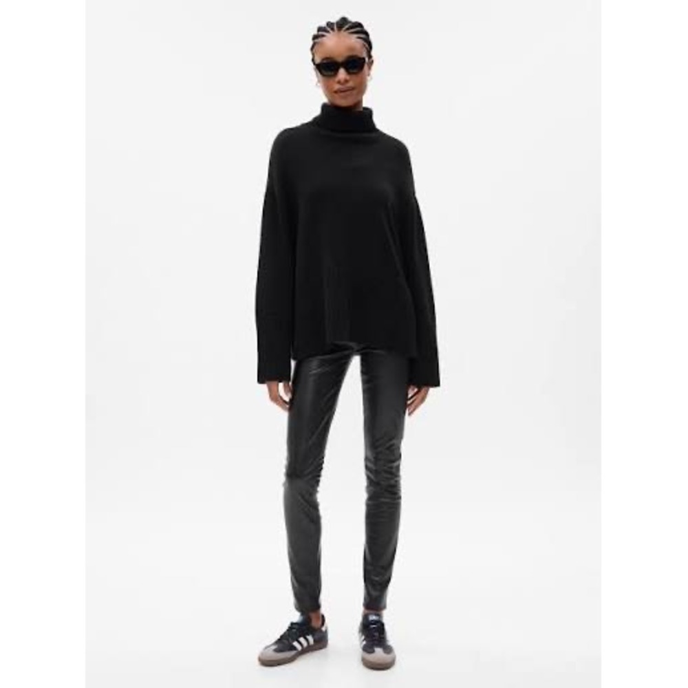 Gap Womens 24/7 Split Hem Turtleneck Sweater Black 100% Cotton Large 792207-01